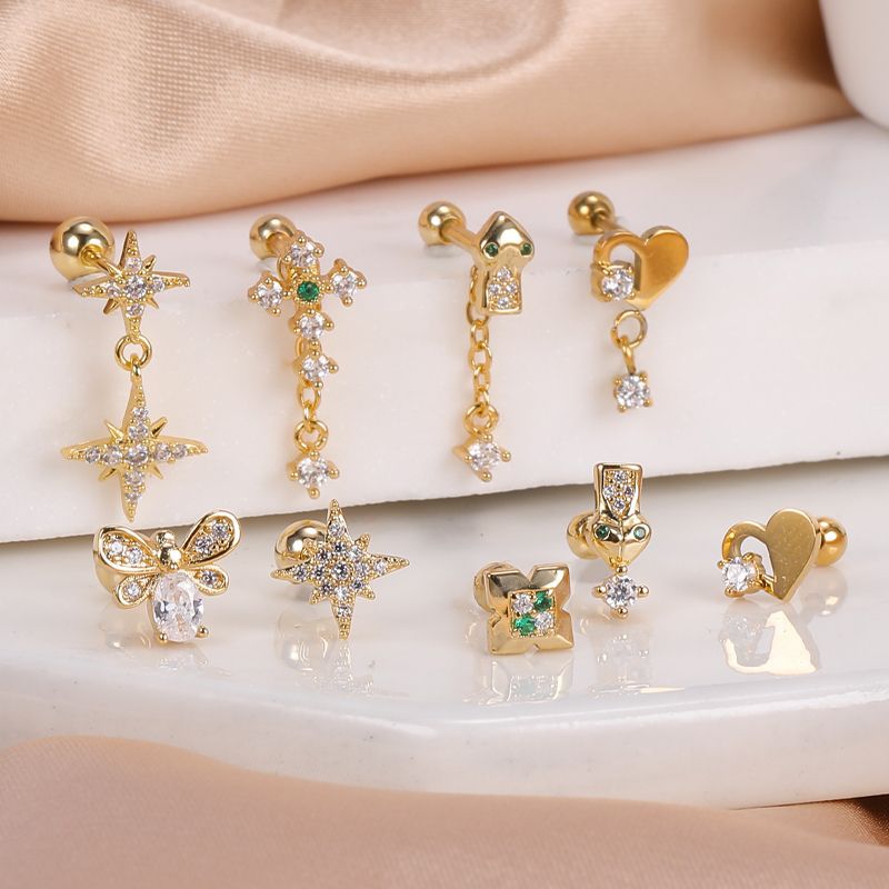 2023 New Geometric Cross Earrings for Men Women Stainless Steel Screw Back Ear Nails Fashion Jewelry Rose Gold - Image 2