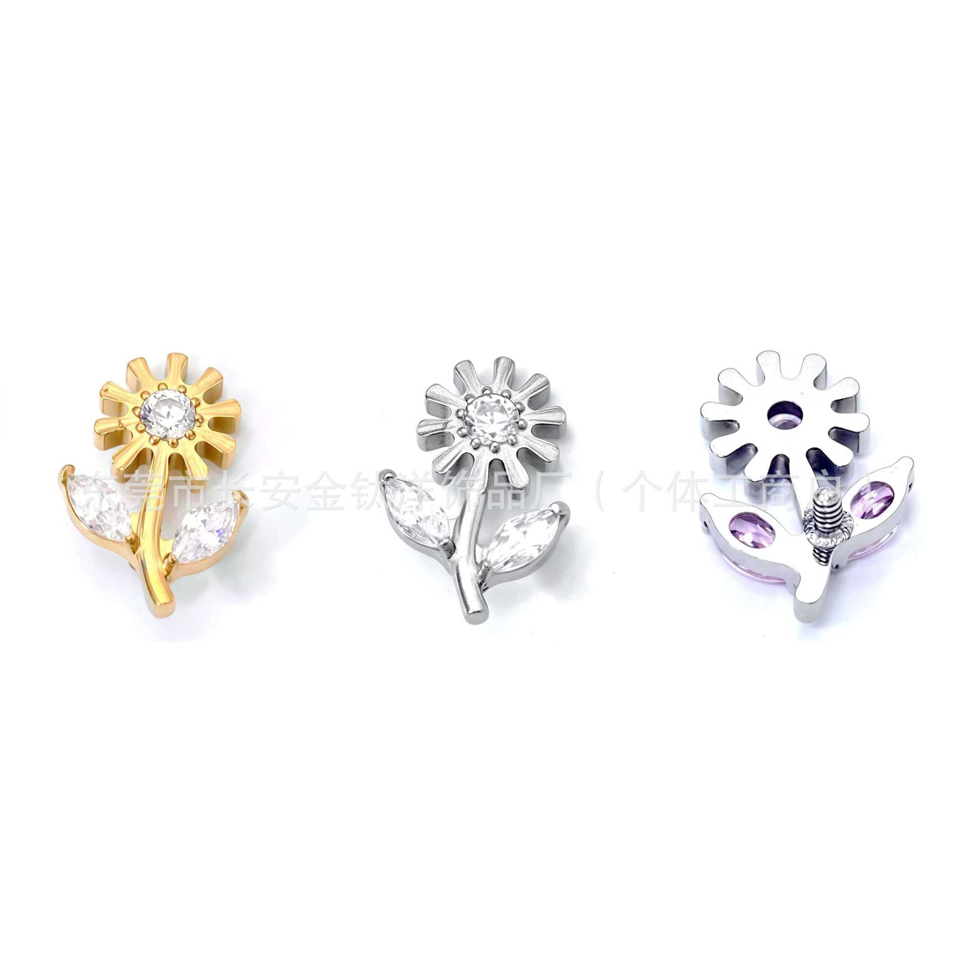 F136 Titanium Internally Threaded Flower Zircon Earrings Cochlear Nails Ear Bone Nails G23 Titanium Body Piercing - Image 3