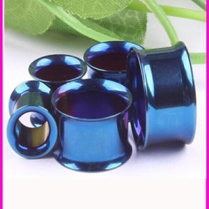 European American Stainless Steel Double Horn Ear Expander Blue Fashion Ear Plug Personality