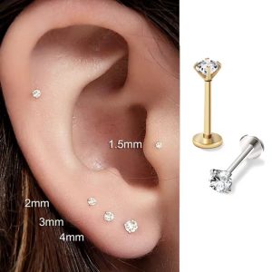 Gold F136 Titanium Lip Ring with Diamond Thread Inner Tooth Ear Screen Piercing Small Earrings Body Piercing Jewelry Lip Nail Earrings