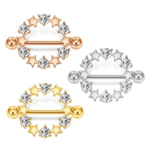 New Zircon Star Breast Ring Nail Piercing Jewelry - 3 Colors, Rose Gold, Stainless Steel, Geometric Style