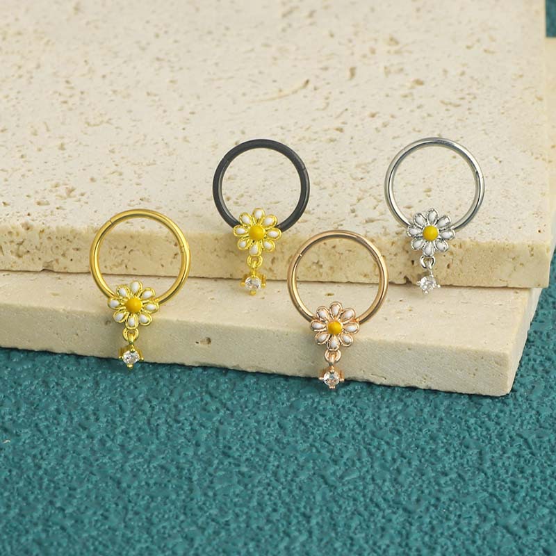 Star Flower Closed Ring Nose Ring Nose Clip Ear Bone Nail Nose Piercing Jewelry Wholesale - 316L Surgical Steel - Image 3