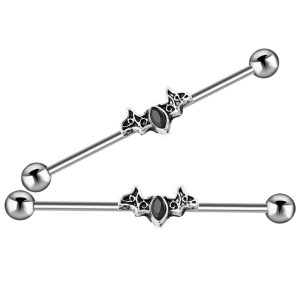 Bat Diamond Long Rod Ear Studs Industrial Bridge Barbell Body Piercing Jewelry 316L Surgical Steel