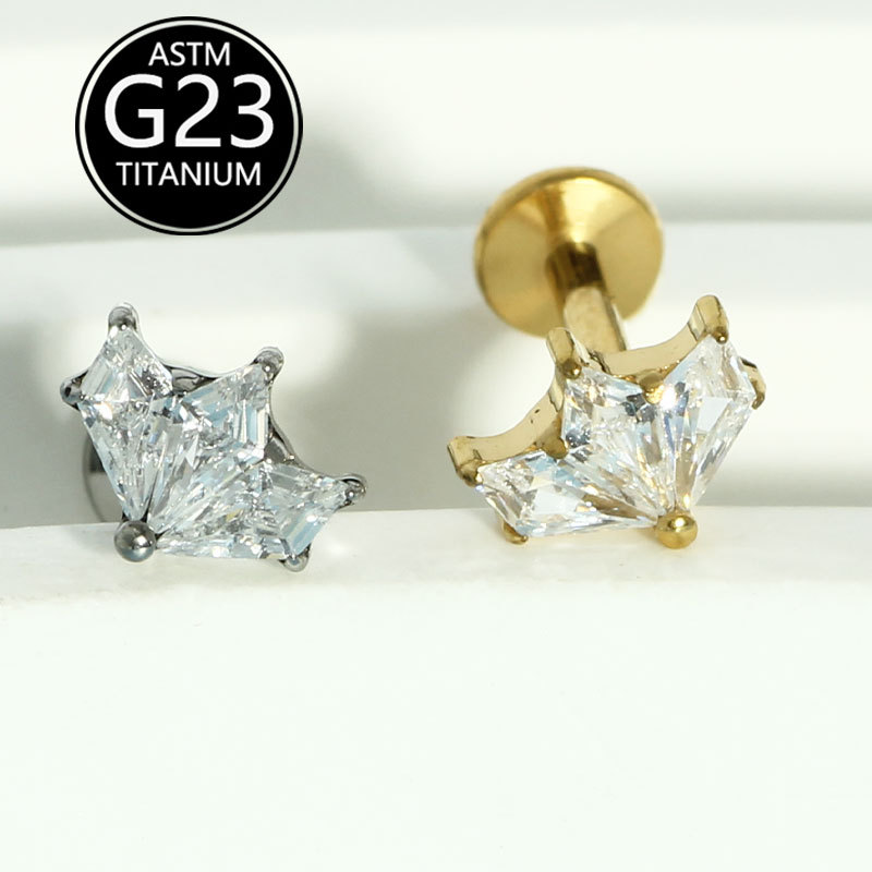 G23 Titanium Lip Piercing Jewelry with Zircon - Leaf Labret Stud Ear Bone Nail New Style - Image 2