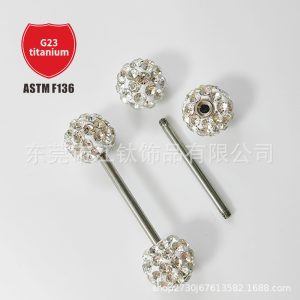 F136 Titanium Breast Ring Shambhala Diamond Ball Mud Ball G23 Titanium Alloy Tongue Nail Body Piercing Jewelry