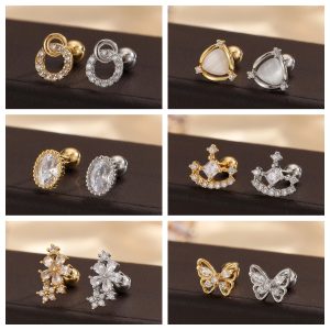18K Gold Plated CZ Heart Earrings for Women, Micro-Point Planet Cartilage Stud Earring, High-End Trendy Peach Heart Piercing Jewelry