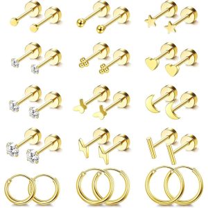 Fashion Gold Stainless Steel Earrings Set Flower CZ Geometric Dangle Earrings for Women Wholesale