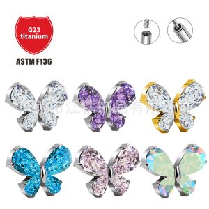 Butterfly Inlaid Zircon G23 Titanium Alloy Cartilage Stud Ear Piercing Jewelry for Women Men