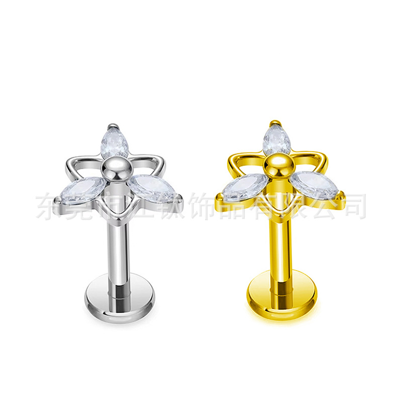 G23 Titanium Ear Bone Nail Triangular Flower CZ Stud Earring Body Piercing Jewelry - Image 5