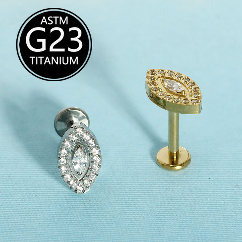 F-136 Full Diamond Demon Eye Titanium Piercing Jewelry Internal Thread Lip Stud Earring Marquise Zircon - Image 3