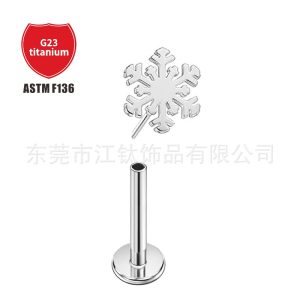 F136 Titanium Snowflake Stud Earrings Plug-in Christmas G23 Titanium Alloy Body Piercing Jewelry Ear Bone Nail Lip Nail