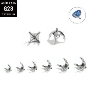 G23 Titanium Rose Cut Round Bottom Four-Prong Earring - Flat Back Labret Stud for Ear Lip Nose Piercing