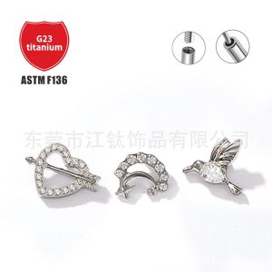 G23 Titanium Ear Cartilage Stud Moon Heart Bird Inlaid Zircon Gold Body Piercing Jewelry 14G
