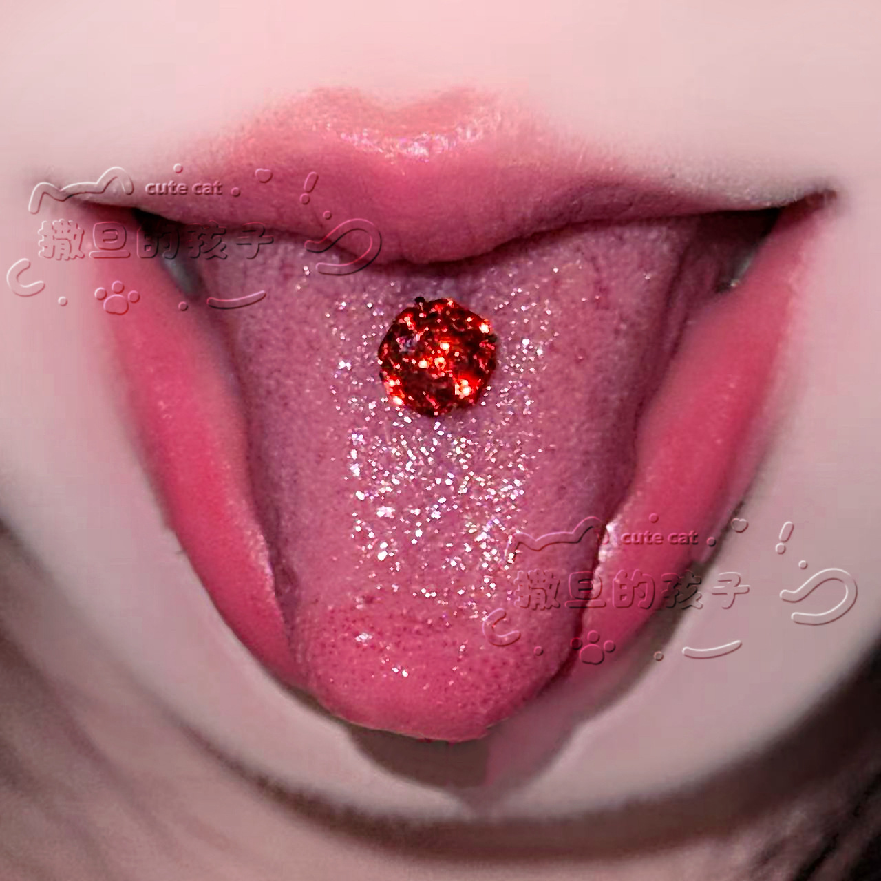 Satan's Child Blue Vine Under the Moon F136 Titanium Alloy Drinking Tongue Piercing, Rose Cut Sparkling Tongue Ring - Image 2