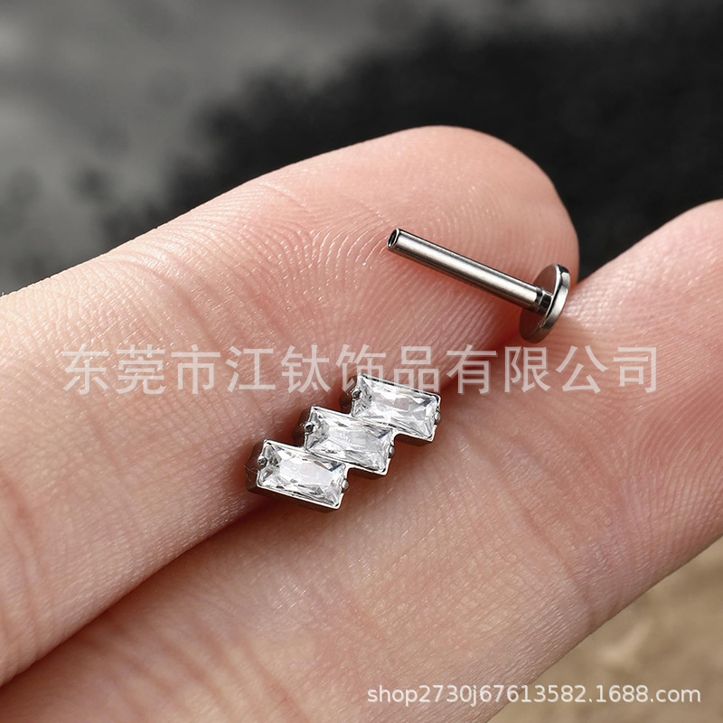 G23 Titanium Ear Bone Stud Square Inlaid Zircon Cross Body Piercing Jewelry - Image 4