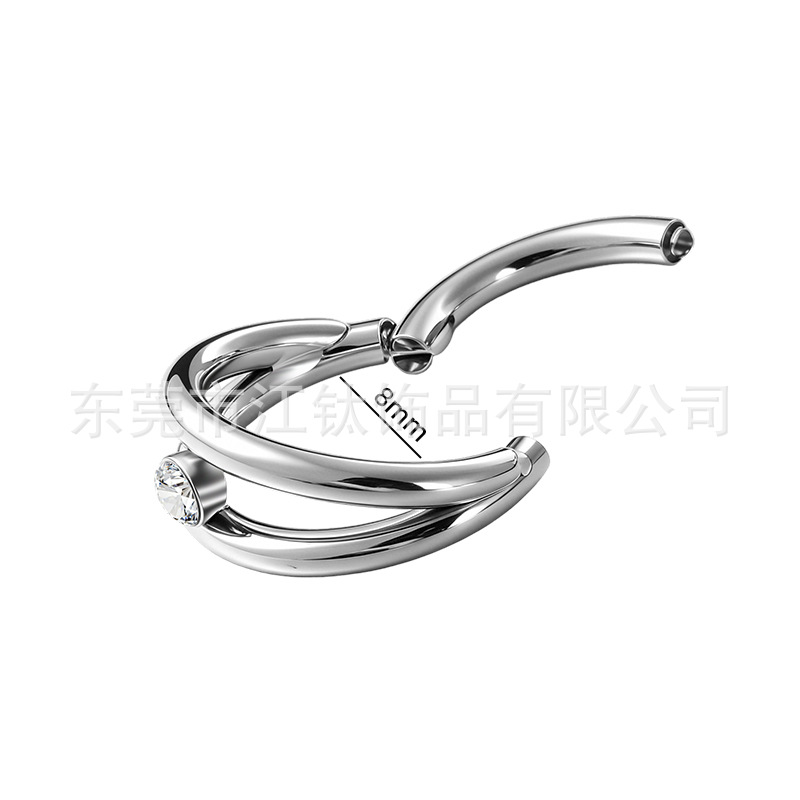G23 Titanium Double Ring Diamond-Encrusted Nose Ring and Ear Stud - 1.2x8mm Yellow Gold & White Zircon - Image 2