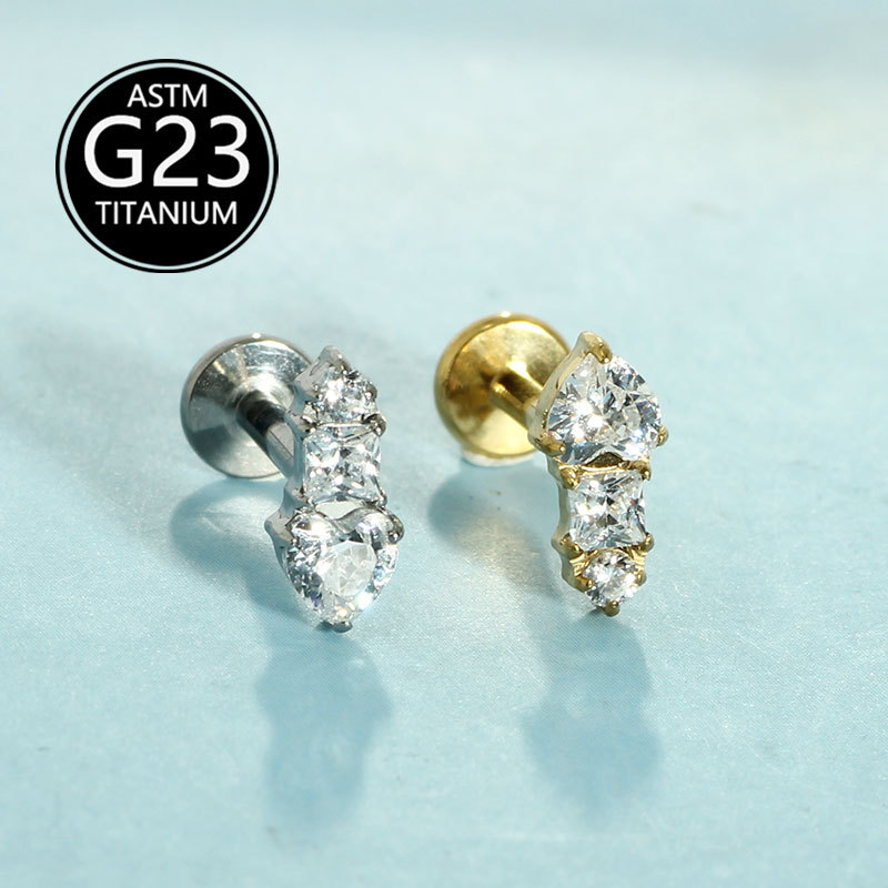 G23 Titanium Micro Inlaid Heart Zircon Lip Stud 1.2mm Barbell Internally Threaded Labret Lip Ear Cartilage Jewelry - Image 2