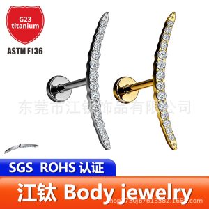 G23 Titanium Alloy Crescent Moon Leaf-Shaped Zircon Ear Stud Cartilage Piercing Jewelry