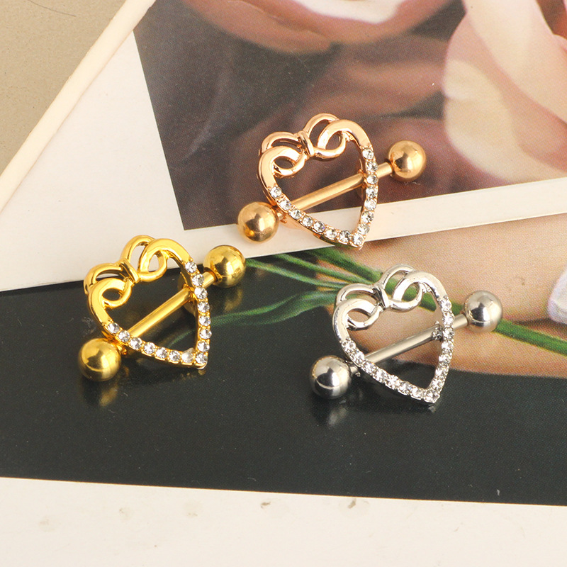 2022 Peach Heart 14G Stainless Steel Heart Shaped Nipple Ring Rose Gold Vacuum Plated Body Piercing Jewelry Wholesale - Image 5