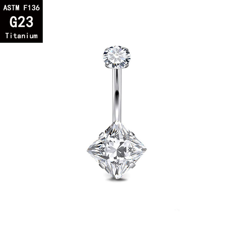 F136 Titanium Alloy Internally Threaded Navel Ring with 5A Zircon Ends - G23 Titanium Heart Rhombus Belly Button Ring - Image 4