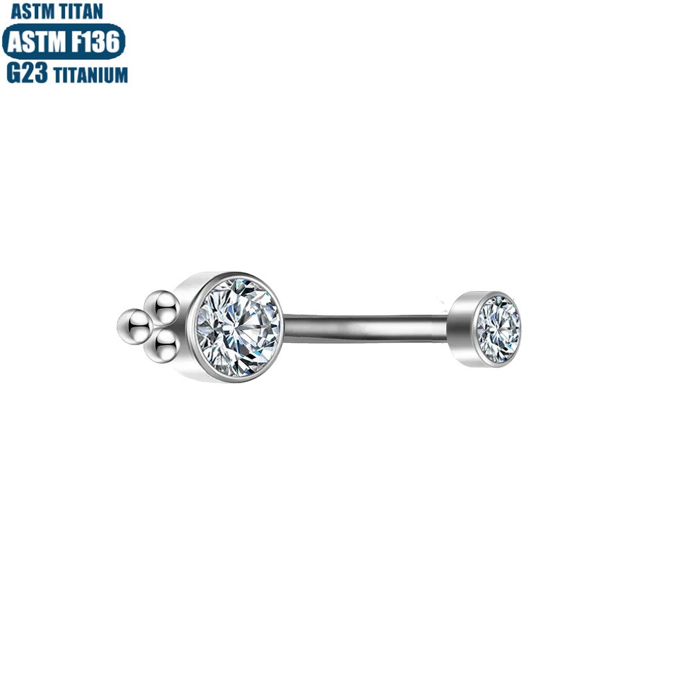 Diamond Belly Button Ring Implant Grade F136 Titanium Alloy Belly Piercing Jewelry Silver 1.6x10mm - Image 3