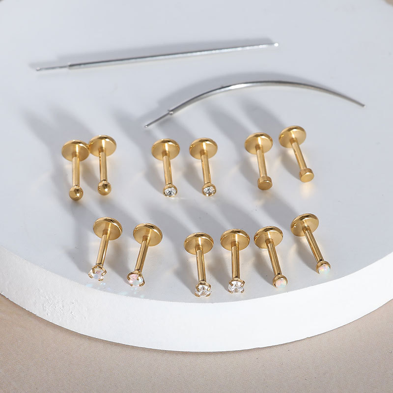 14-Piece Stainless Steel Pin-Style CZ Ear Bone Studs, Lip Labret and Nose Studs Body Piercing Jewelry Set - Image 4