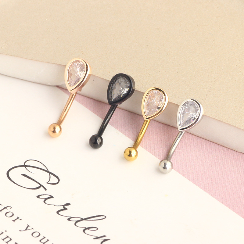 Rose Gold Stainless Steel Micro-Inlaid Zircon Water Drop Ear Nail Screw Curved Barbell Eyebrow Ring Piercing Jewelry - Image 2