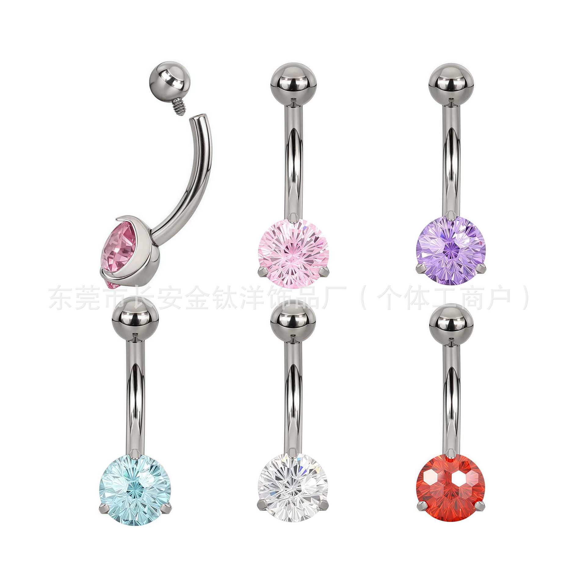 F136 Titanium Internal Thread Fireworks Zircon Single-Head Curved Barbell Navel Ring G23 Titanium Alloy Belly Button Jewelry - Image 3