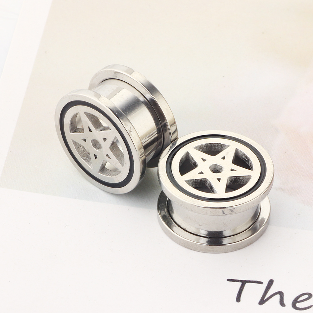Stainless Steel Auricle Five-Pointed Star Channel Ear Expansion Earrings Body Piercing Jewelry for Ebay Amazon - Image 3