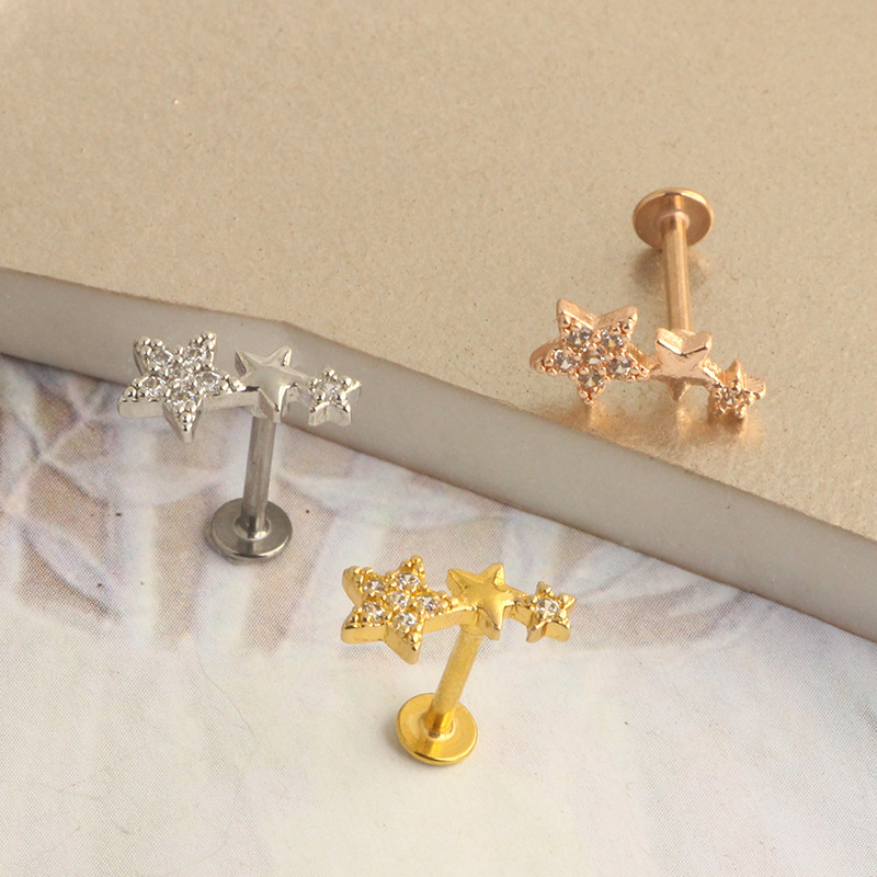 Rose Gold Leaf Stud Earring 316L Surgical Steel Piercing Jewelry New Star Moon - Image 4