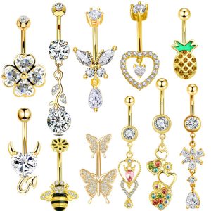 Gold Star Navel Ring 316L Surgical Steel Belly Button Piercing Jewelry Dangle CZ