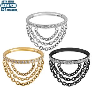 F136 Titanium Alloy Nose Ring Septum Ring Chain Zircon Earrings Seamless Open Ring Nose Jewelry