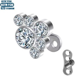 F136 Titanium Zircon Bone Nail Internal Thread Clavicle Dermal Piercing Jewelry Implant Nail Silver 1.2x0.9mm