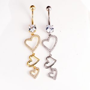Gold Heart Belly Button Ring Copper Zircon Heart Navel Piercing Jewelry for Women Summer 2024
