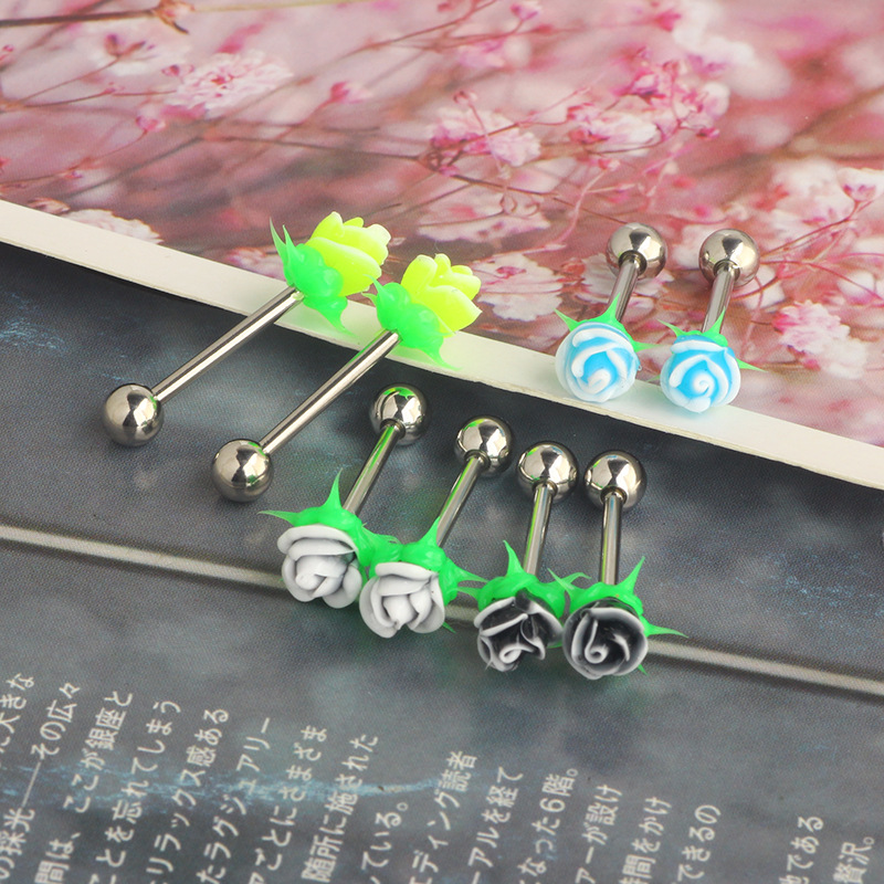 Star Shape White Tongue Ring 316L Surgical Steel Cartilage Ear Stud Body Piercing Jewelry - Image 2