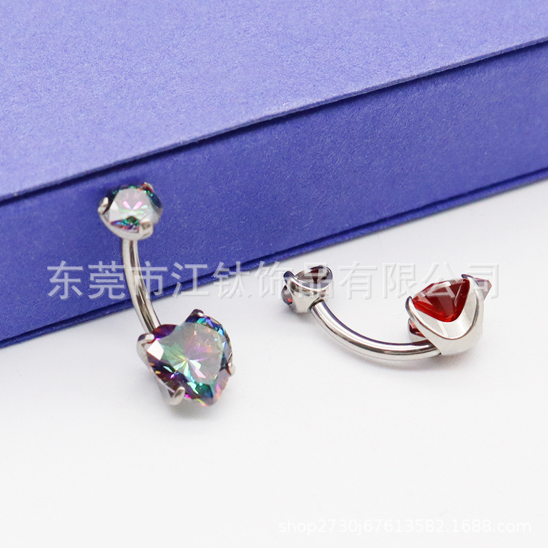 F136 Titanium Heart-Shaped Navel Ring with 5A Zircon - G23 Titanium Alloy Belly Button Jewelry - Image 3