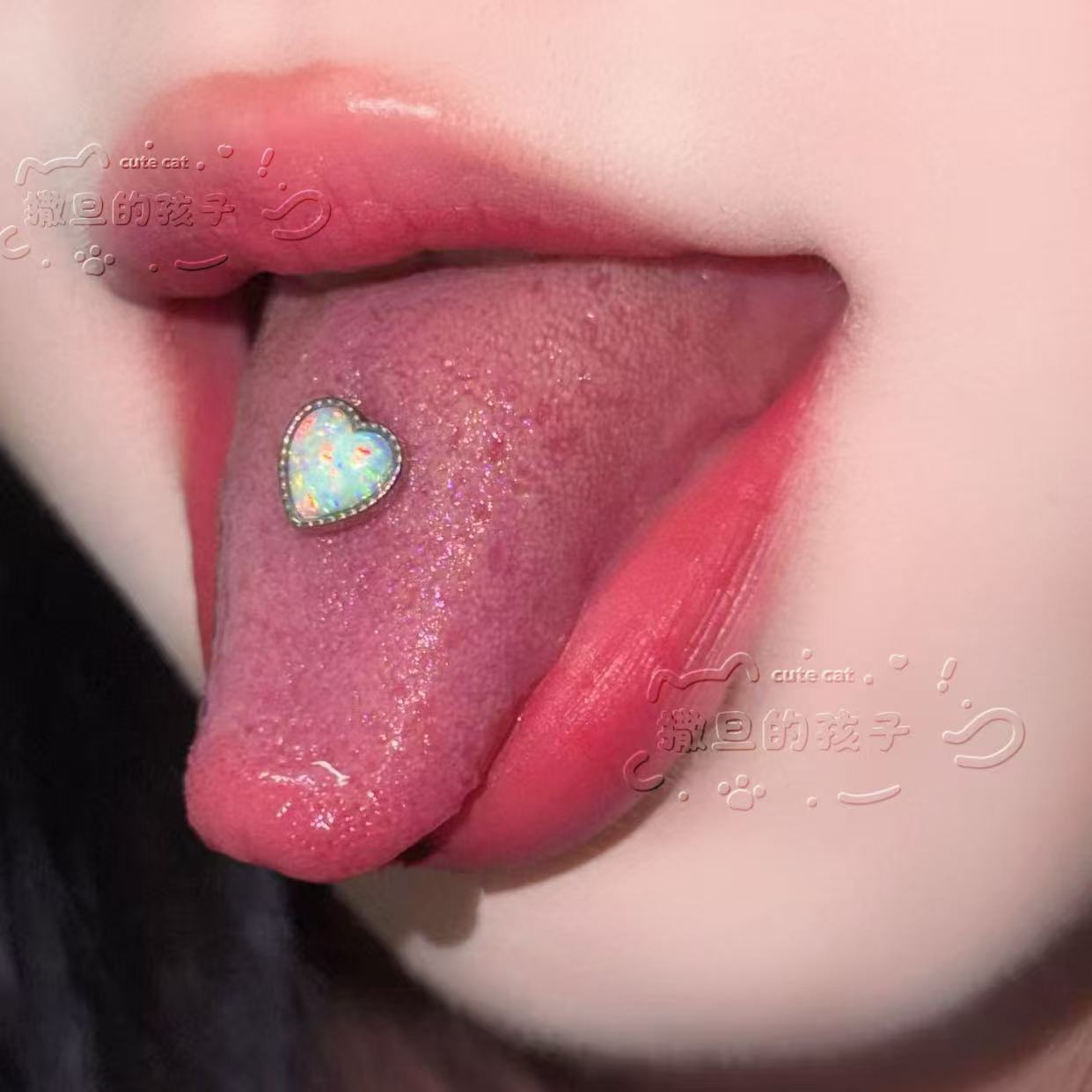 Satan's Child C-Position Star Galaxy Opal Tongue Barbell 316L Surgical Steel Externally Threaded Tongue Ring - Image 4