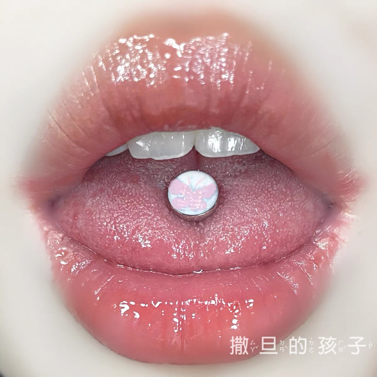 First Love Letter Butterfly Titanium Steel Tongue Nail Barbell 16mm 1.6mm Sweet Cool Tongue Ring Wholesale - Image 2