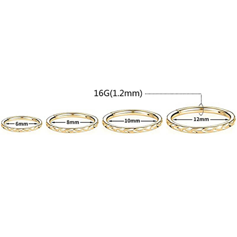 Stainless Steel Carved Bottom Wheat Nose Ring Hoop Earring Ear Nail Piercing Jewelry Rose Gold 1.2x10mm - Image 4