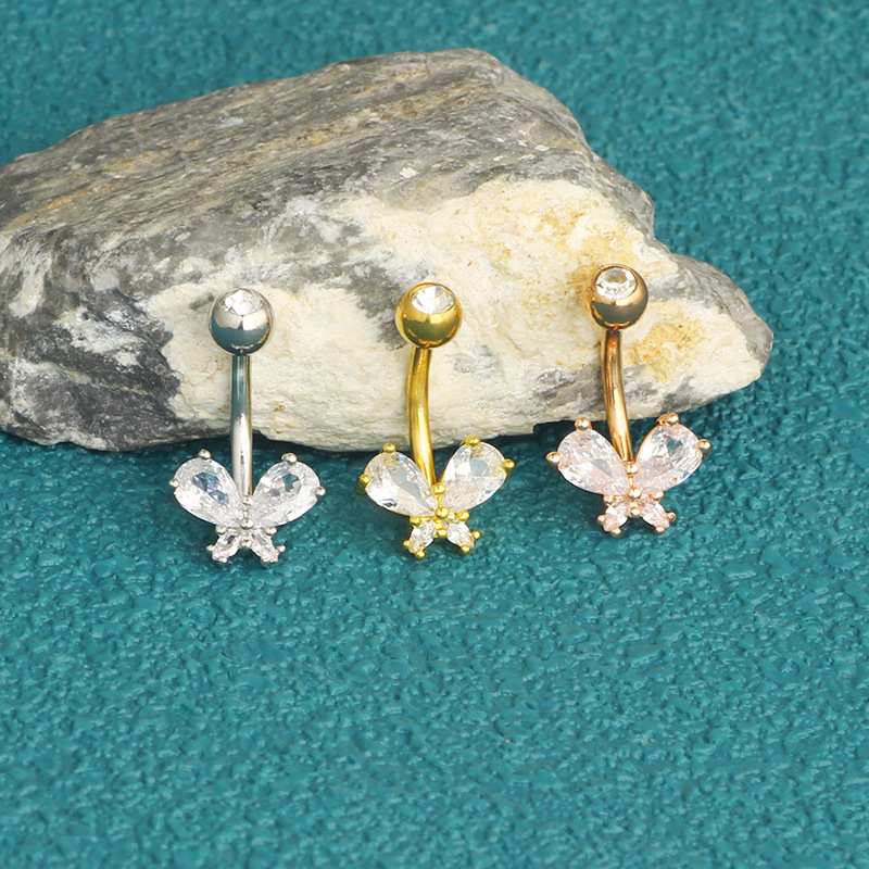 Gaby Butterfly Belly Button Ring Rose Gold Stainless Steel Nail CZ Body Piercing Jewelry - Image 5
