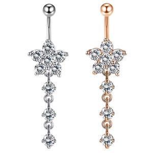 Rose Gold Belly Button Ring Zircon Flower Cartoon Style Body Piercing Jewelry