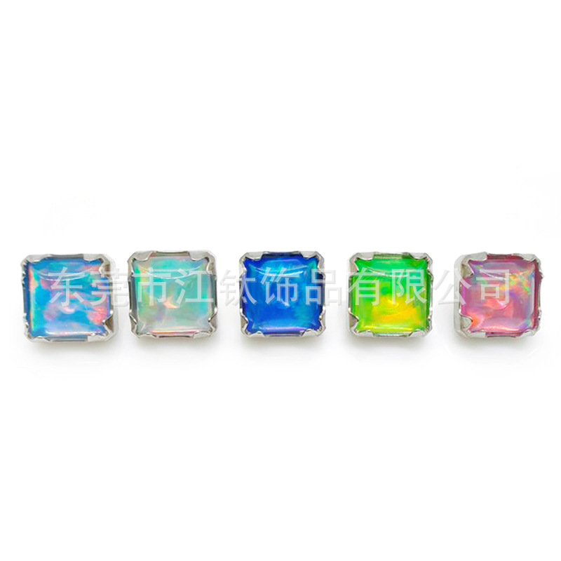G23 Titanium Square Jeweled Auricle Earring - ASTM F136 Titanium Alloy Body Piercing Aurora Ear Stud - Image 4