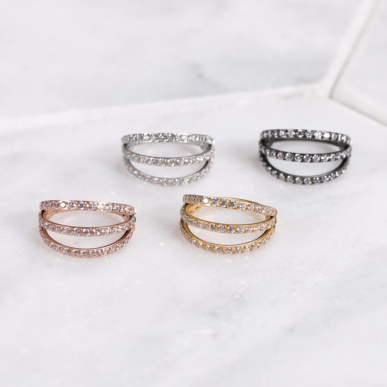 G23 Titanium Double Slant Edge Hinge Compartment Bucket Set Zircon Nose Ring Hinge Segmented Earrings Cartilage Ring Multipurpose Ring - Image 4