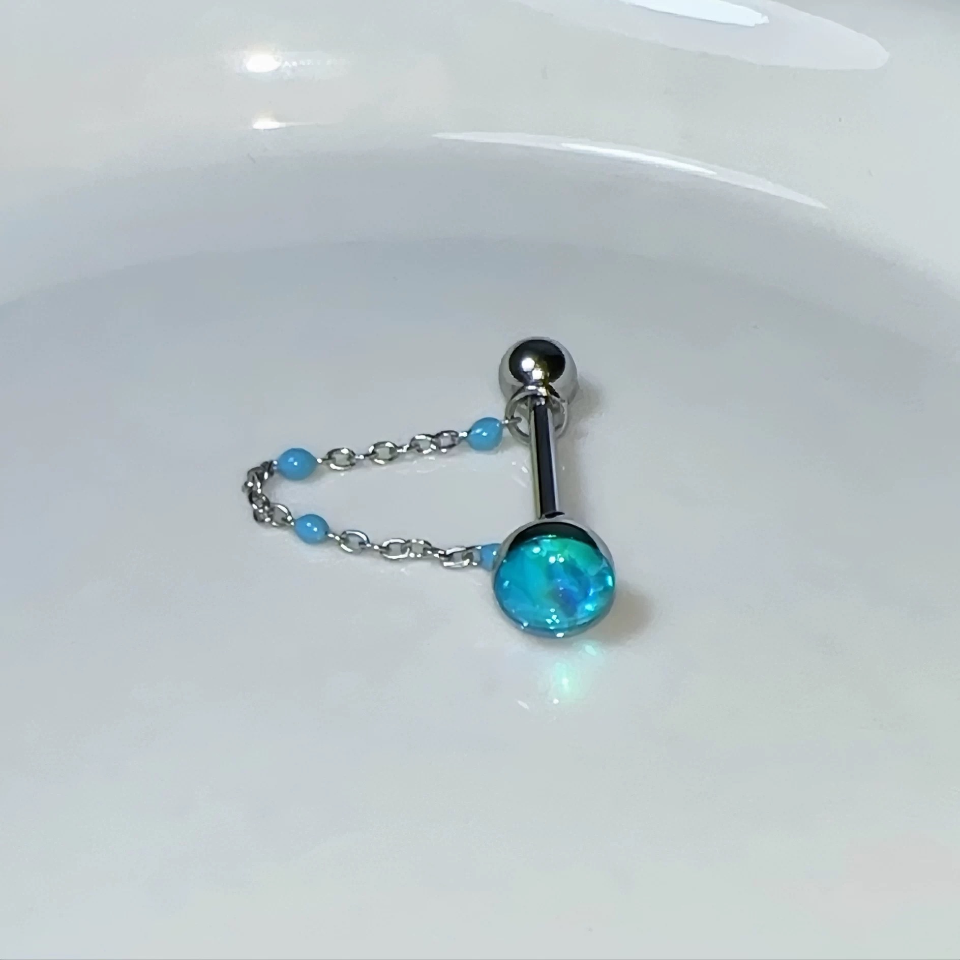 Satan's Child Blue Demon Concubine Tongue Nail Titanium Steel External Thread Tongue Barbell with Detachable Chain Tongue Ring - Image 3