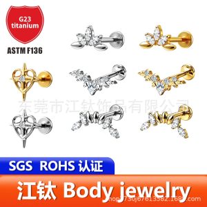 G23 Titanium Marquise Four-Pointed Star Heart Bat Ear Cartilage Stud Piercing Jewelry
