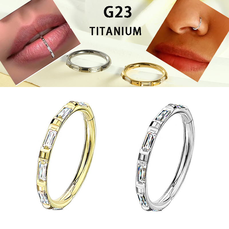 F136 G23 Titanium Diamond Nose Ring Clicker Ear Lip Ring Niche Simple Piercing Body Jewelry - Image 5