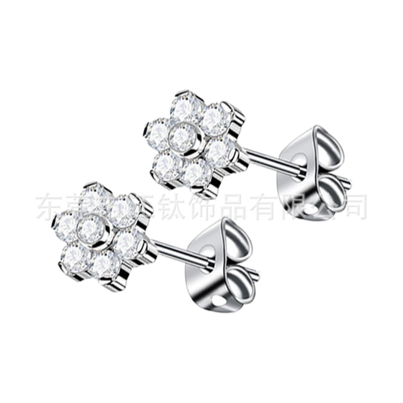 F136 Titanium Stud Earrings Flower Inlaid 5A Zircon Butterfly Buckle Body Piercing Jewelry - Image 5