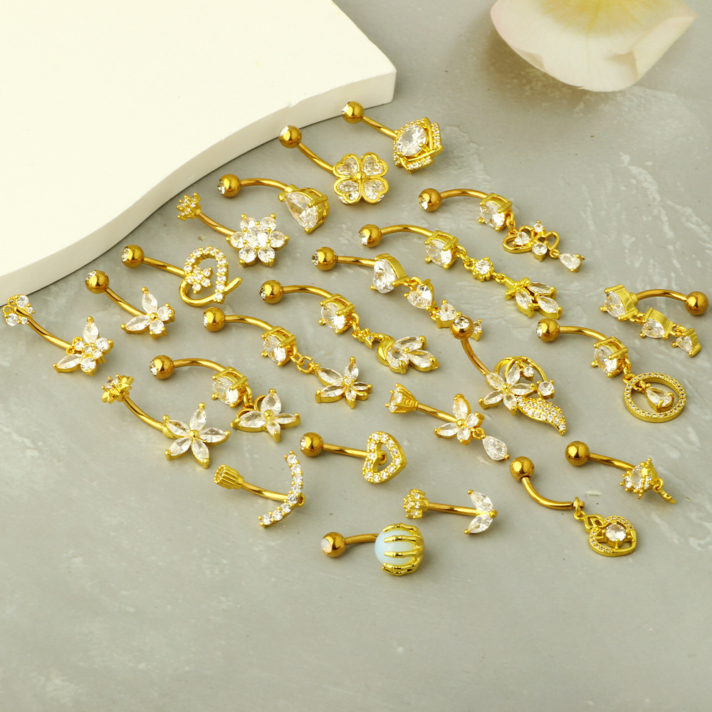 Sexy Simple Gold Zircon Belly Button Ring 316L Surgical Steel Navel Piercing Jewelry - Image 3