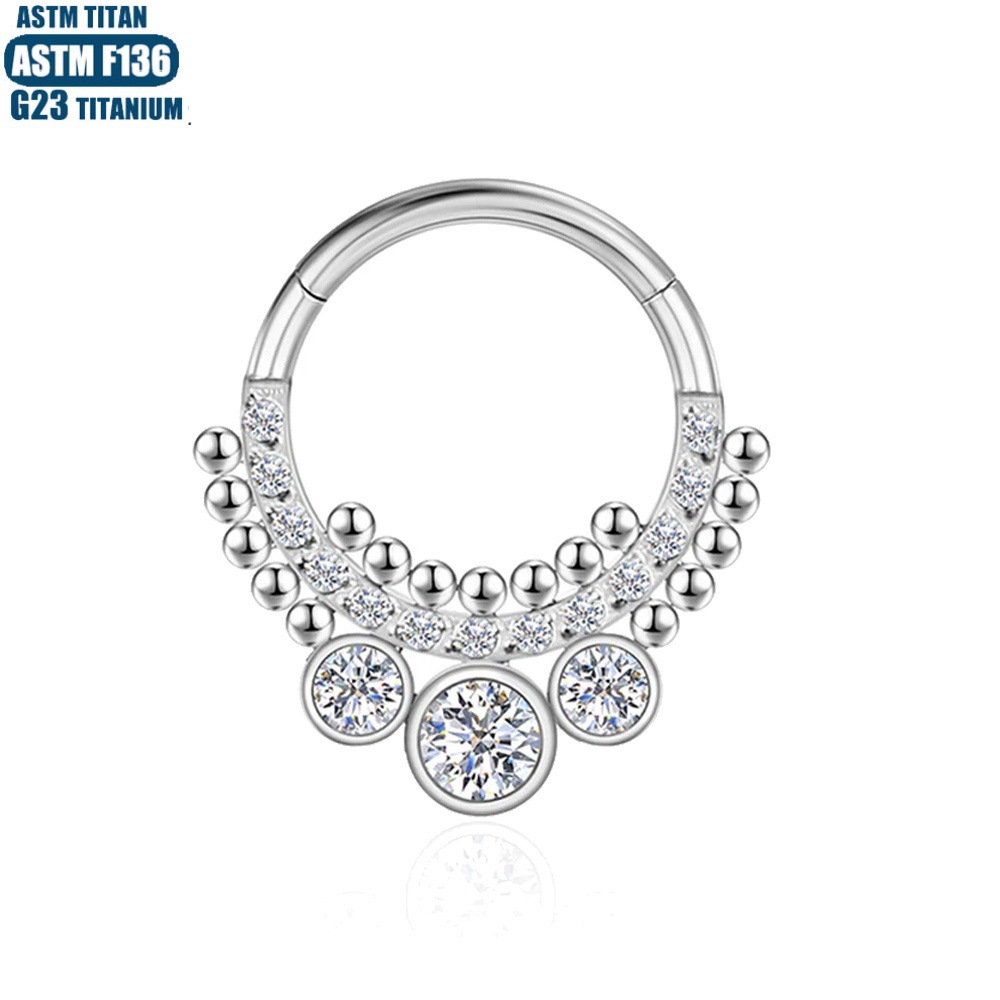 Titanium Alloy 1.2x12mm Seamless Nose Ring with Zircon Bead Cluster – Cartilage & Septum Jewelry for Women Men - Image 2