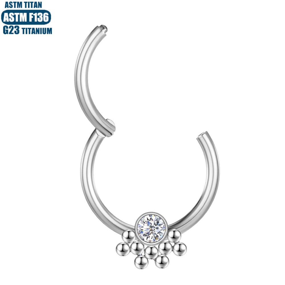 G23 Titanium Piercing Jewelry Zircon Nose Ring Bead Cluster Seamless Open Ring Body Piercing Jewelry Nasal Septum Ring Earrings - Image 3
